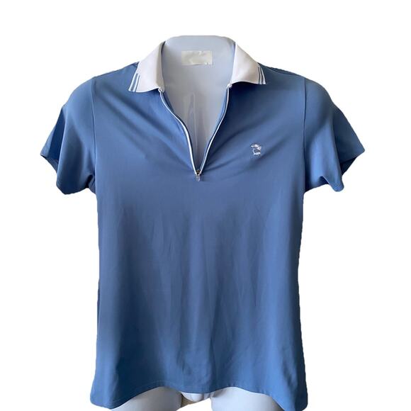 Peter Millar Polo Shirt Mens Medium Golf Blue White 40" chest Polyester Spandex - Picture 3 of 9